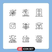 Group of 9 Outlines Signs and Symbols for labour hard speakers cap social Editable Vector Design Elements