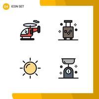 Mobile Interface Filledline Flat Color Set of 4 Pictograms of helicopter rise holiday summer balance Editable Vector Design Elements