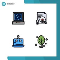 Pack of 4 creative Filledline Flat Colors of laptop marketing file surveillance platform Editable Vector Design Elements