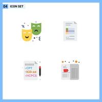 Mobile Interface Flat Icon Set of 4 Pictograms of mask health circus business report medical Editable Vector Design Elements