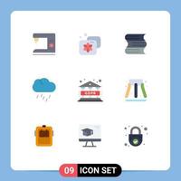 Set of 9 Modern UI Icons Symbols Signs for regulation data document weather rain Editable Vector Design Elements