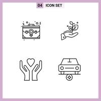 4 User Interface Line Pack of modern Signs and Symbols of bag care office grow heart Editable Vector Design Elements