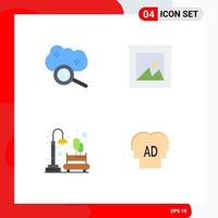 User Interface Pack of 4 Basic Flat Icons of cloud computing moon cloud search layout park Editable Vector Design Elements