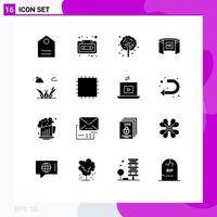 Group of 16 Solid Glyphs Signs and Symbols for green grass leaf hd screen Editable Vector Design Elements