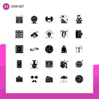 25 Universal Solid Glyphs Set for Web and Mobile Applications group steps dumbbell mountain age Editable Vector Design Elements