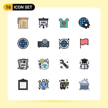 conjunto moderno de 16 líneas y símbolos rellenos de colores planos, como ayuda a la comunicación, centro de amor, globo, elementos de diseño de vectores creativos editables