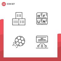 Modern Set of 4 Filledline Flat Colors Pictograph of box football transportation elements kick Editable Vector Design Elements