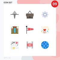 9 User Interface Flat Color Pack of modern Signs and Symbols of wind parachute gear nature hospital Editable Vector Design Elements
