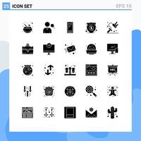 Pack of 25 Modern Solid Glyphs Signs and Symbols for Web Print Media such as painting money smart phone investment business Editable Vector Design Elements
