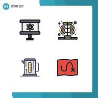 4 User Interface Filledline Flat Color Pack of modern Signs and Symbols of atom coffee space investment hotel Editable Vector Design Elements