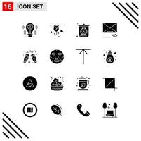 16 Thematic Vector Solid Glyphs and Editable Symbols of next forward propose email pollution Editable Vector Design Elements