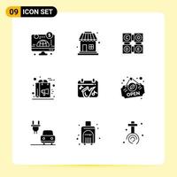 Group of 9 Solid Glyphs Signs and Symbols for music campaign learning shopping digital Editable Vector Design Elements