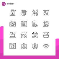 Modern Set of 16 Outlines Pictograph of date science box research physics Editable Vector Design Elements