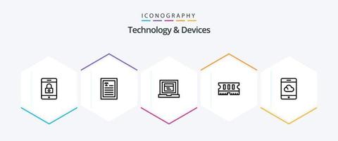 paquete de iconos de 25 líneas de dispositivos que incluye . . sitio web. teléfono inteligente respaldo vector