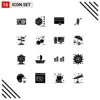 16 Universal Solid Glyphs Set for Web and Mobile Applications directions arrows finance ship canoe Editable Vector Design Elements