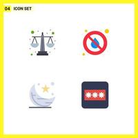 Pack of 4 Modern Flat Icons Signs and Symbols for Web Print Media such as balance moon level rain star Editable Vector Design Elements