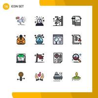 Mobile Interface Flat Color Filled Line Set of 16 Pictograms of contact towel bath dry shower Editable Creative Vector Design Elements