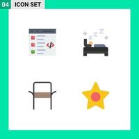 4 iconos planos universales establecidos para aplicaciones web y móviles compruebe el desarrollo de la silla elementos de diseño vectorial editables en el hogar del dormitorio vector