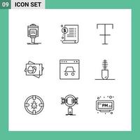 Group of 9 Modern Outlines Set for page card dollar easter passboard Editable Vector Design Elements