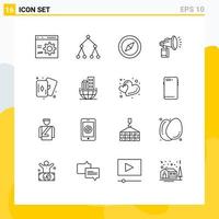 User Interface Pack of 16 Basic Outlines of hobby horn compass fan attribute Editable Vector Design Elements