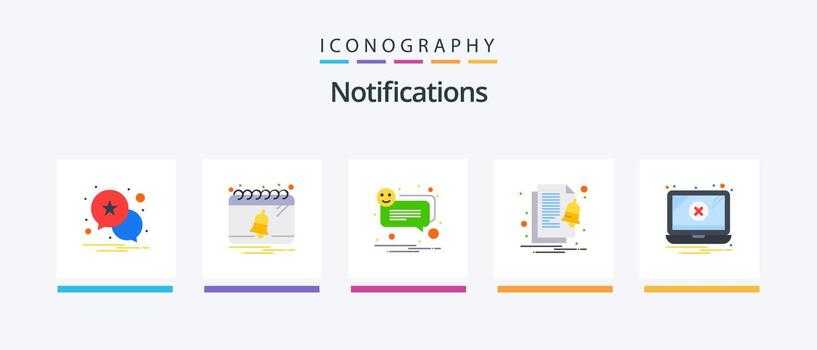 Notifications Flat 5 Icon Pack Including problem. error. bubble. notify. file. Creative Icons Design vector