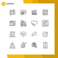 Set of 16 Commercial Outlines pack for paper map success newspaper box Editable Vector Design Elements