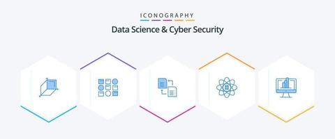 ciencia de datos y seguridad cibernética 25 paquete de iconos azules que incluye monitor. dólar. datos. ciencia de datos datos vector