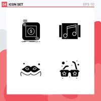 Group of 4 Solid Glyphs Signs and Symbols for purchase songs application media mask Editable Vector Design Elements