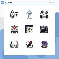 Modern Set of 9 Filledline Flat Colors Pictograph of location development test recreation game Editable Vector Design Elements