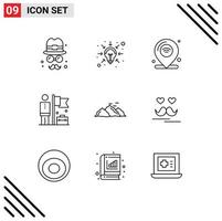 Pictogram Set of 9 Simple Outlines of mountain businessman location achieve wifi Editable Vector Design Elements