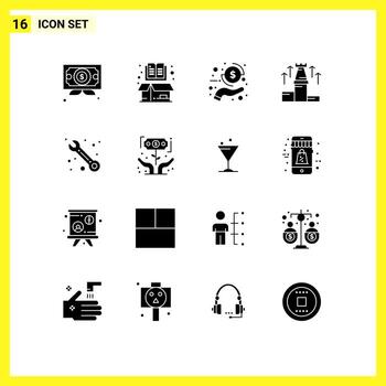 16 User Interface Solid Glyph Pack of modern Signs and Symbols of arrow fort open up payment Editable Vector Design Elements