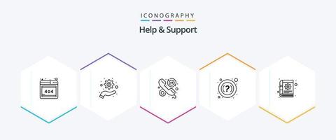 Help And Support 25 Line icon pack including notes. content. help. book. help vector