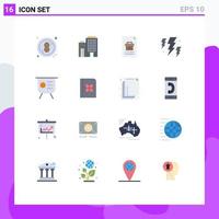 16 User Interface Flat Color Pack of modern Signs and Symbols of graph weather corporate power bolt Editable Pack of Creative Vector Design Elements