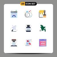 Mobile Interface Flat Color Set of 9 Pictograms of protein construction worker rings construction tools painting Editable Vector Design Elements