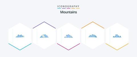 paquete de iconos azules de 25 montañas que incluye . . montaña. árbol. Cerro vector