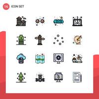 Pack of 16 Modern Flat Color Filled Lines Signs and Symbols for Web Print Media such as power energy drop battery education Editable Creative Vector Design Elements
