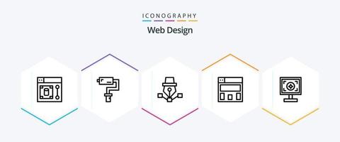 Web Design 25 Line icon pack including design. brand. pen. layout. draw vector