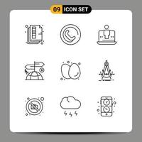 9 Universal Outlines Set for Web and Mobile Applications boiled eggs finance computer direction marketing Editable Vector Design Elements