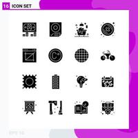 Set of 16 Vector Solid Glyphs on Grid for crop button bath delete close Editable Vector Design Elements