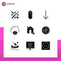 Modern Set of 9 Solid Glyphs Pictograph of navigation house down find buildings Editable Vector Design Elements