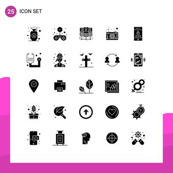 paquete de 25 signos y símbolos modernos de glifos sólidos para medios de impresión web, como elementos de diseño de vectores editables de fotografía de servidor de base de datos bloqueada de seguridad