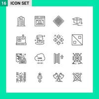 Universal Icon Symbols Group of 16 Modern Outlines of commerce graduation time education waffle Editable Vector Design Elements