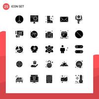 Pack of 25 Modern Solid Glyphs Signs and Symbols for Web Print Media such as robotics machine boots industry message Editable Vector Design Elements