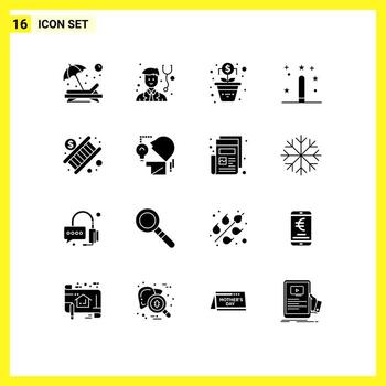 Mobile Interface Solid Glyph Set of 16 Pictograms of economy programing growth magic design Editable Vector Design Elements