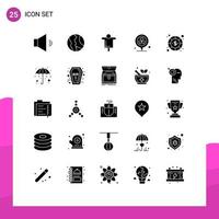 Modern Set of 25 Solid Glyphs Pictograph of currency heart agriculture pin flower Editable Vector Design Elements