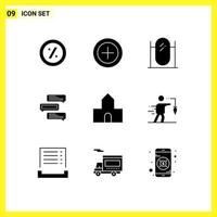 Modern Set of 9 Solid Glyphs and symbols such as chapel cathedral church interior talks comments Editable Vector Design Elements