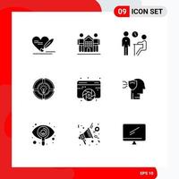 9 Thematic Vector Solid Glyphs and Editable Symbols of light pie life bulb people Editable Vector Design Elements