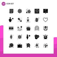 Set of 25 Commercial Solid Glyphs pack for package delivered big approve map Editable Vector Design Elements