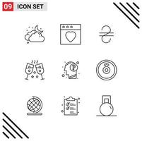 9 Universal Outlines Set for Web and Mobile Applications barbell human money head answer Editable Vector Design Elements