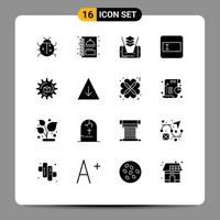 grupo de símbolos de iconos universales de 16 glifos sólidos modernos de elementos de diseño de vectores editables de forma de campo de texto de alimentos atómicos